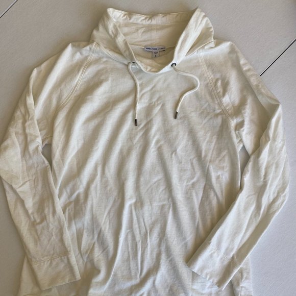 James Perse White Drawstring Funnel-Neck Hooded Sweatshirt Size 0 - Picture 5 of 10